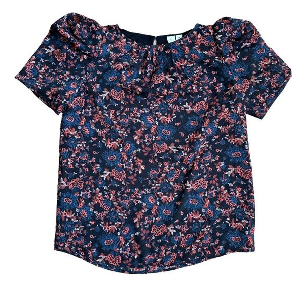 Joie Short Sleeve Floral Blouse Black, Red & Blue S - Picture 3 of 8